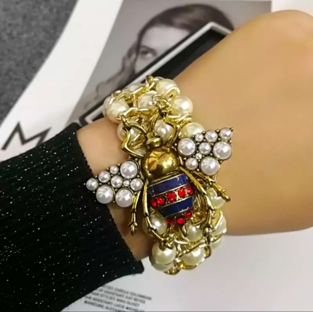 🐝 LAST ONE🐝 Super Cute Pearl Bee Bracelet & Ring Set - Picture 2 of 7